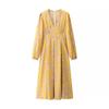 2025 Spring Women's Fashion Floral V-Neck Waist-Cinching Long-Sleeve Dress