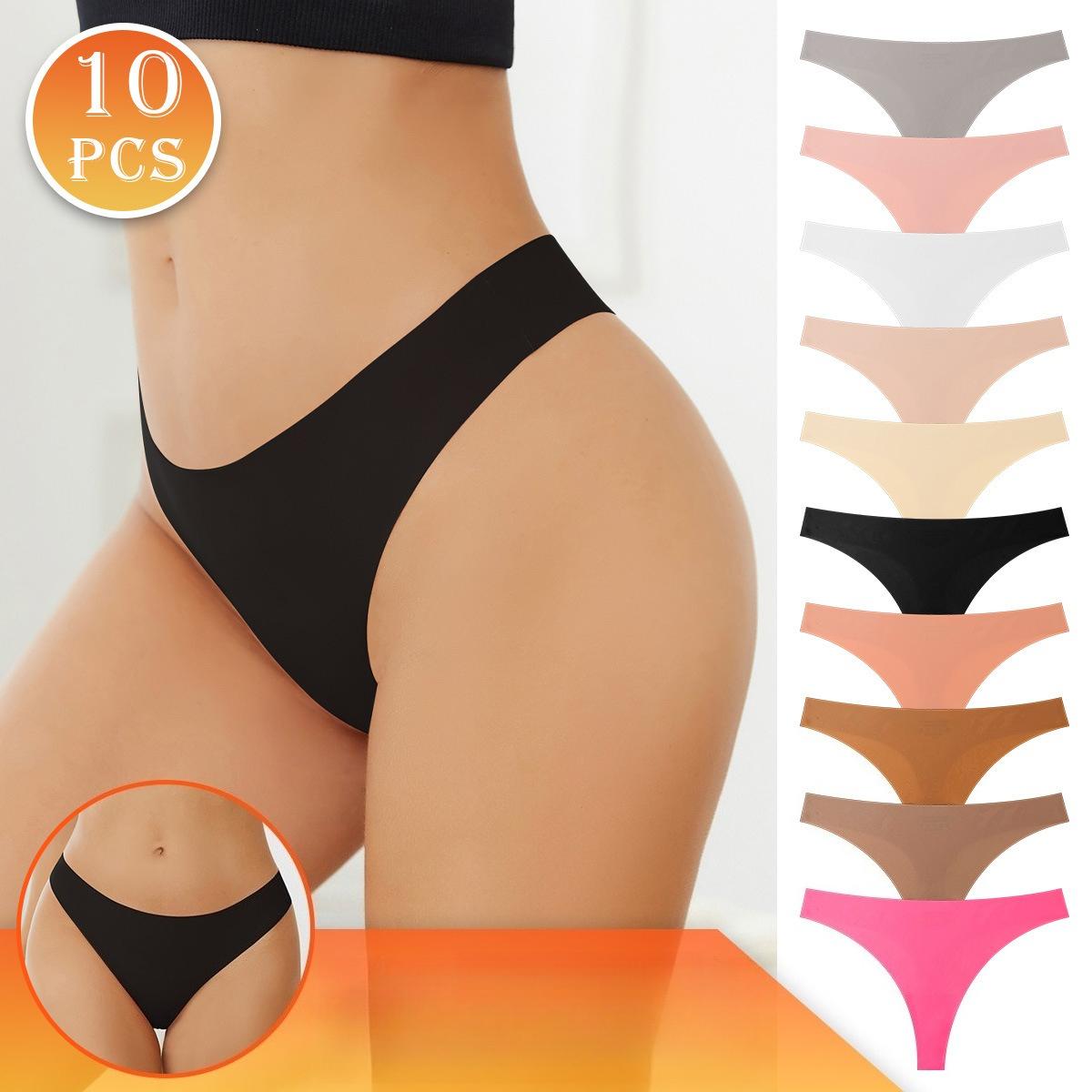 

10PCS seamless ice silk low-rise underwear women s bikini breathable quick-drying invisible sports yoga women s underwear XL
