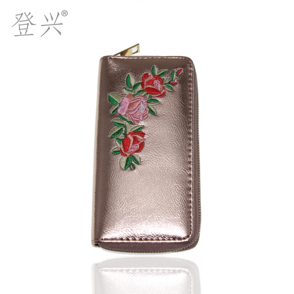 New embroidered black light gold long zipper wallet, wallet clutch