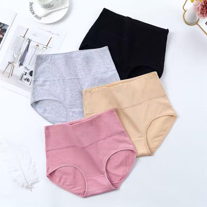Customized Women's High-Waisted Pure Cotton Tummy Control Antibacterial Briefs - Comfortable, Breathable, Solid Color Underwear