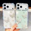 Jewelled Border Pearl Butterfly Glitter Phone Case for IPhone 17 Air 16E 17 16 15 14 13 Pro Max Transparent Cover
