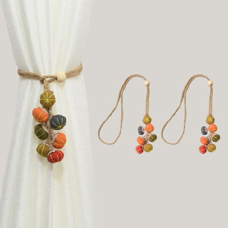 2 Pack Harvest Theme Curtain Holdbacks Ties With Colorful Pumpkin Balls Not Drill Installation Window Drapery Tiebacks