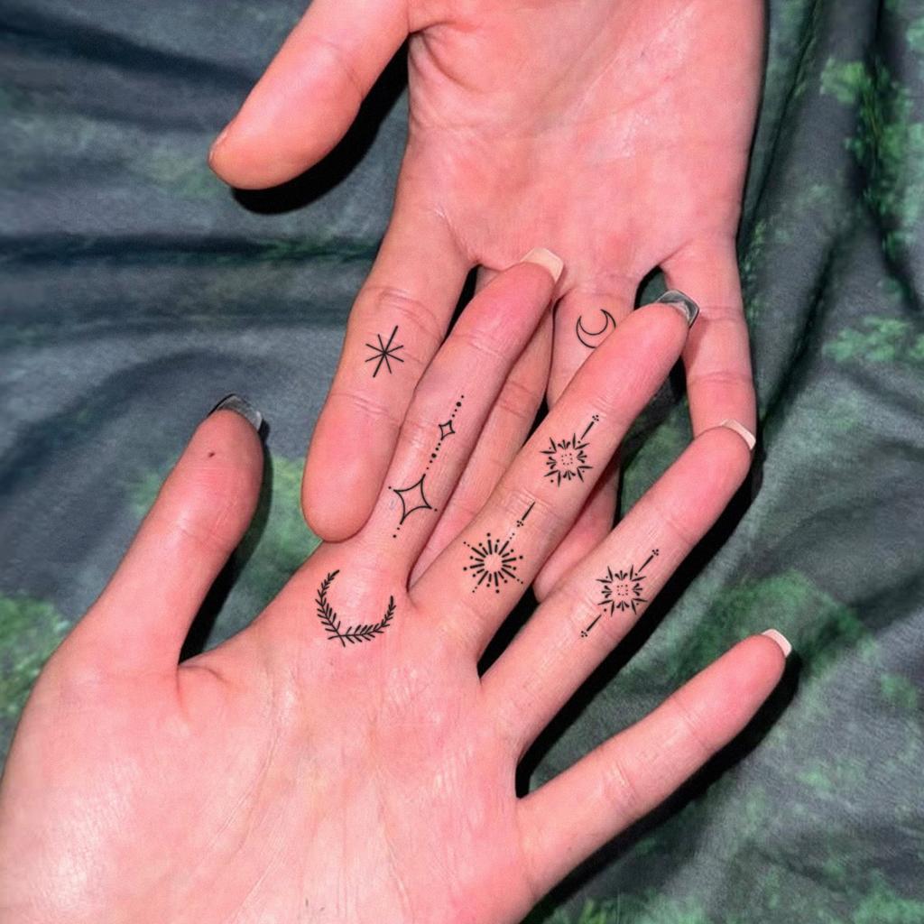 Feuerwerk Stern Mond Finger Tattoo Aufkleber, Wasserdicht Und Langlebig, Personalisierter Knöchel Stil, Simulierte Tattoo Aufkleber
