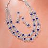 Amazing Estele Double Layered Necklace Set with Rhodium Plated CZ and Blue Stones for Women