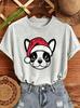 Frenchie Christmas Print Women's T-Shirts Retro Dog Santa Hat Design T-Shirts Tee Tops short sleeve Tshirts Tops Christmas Gifts