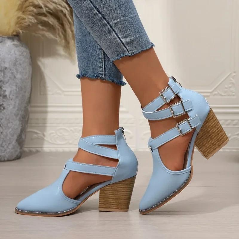 Women Shoes Sexy Pointed High Heeled Sandals Fashion Casual Leather Sandals Belt Buckle Design Women's Sandals Summer Cool Boots