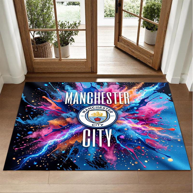 Manchester City Design Crystal Velvet Rug Soft Decorative Mat for Bedroom Entrance