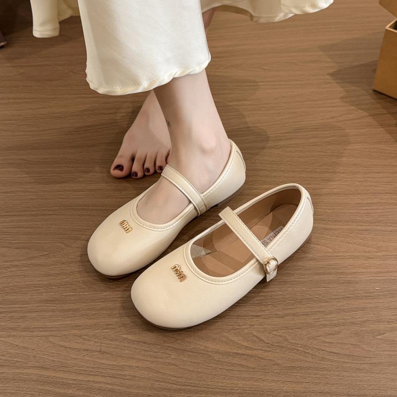 Mary Jane Shoes Women's Spring and Summer French Small Leather Shoes Soft-soled Flat-soled Grandma Shoes Ladyshoes Evening Breeze Gentle with Skirt Si
