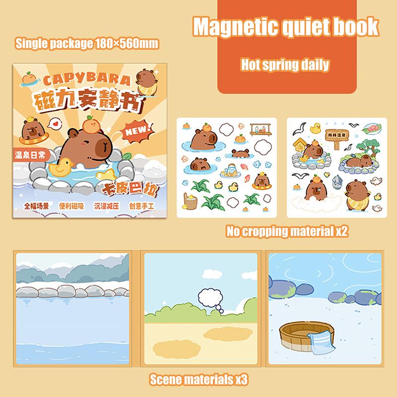 Urocza Kapibara Magnetyczna Cicha Książeczka Małe Magnetyczne Naklejki Edukacyjne dla Dzieci Bez Wycinania Można Naklejać Wielokrotnie Książeczka z Naklejkami