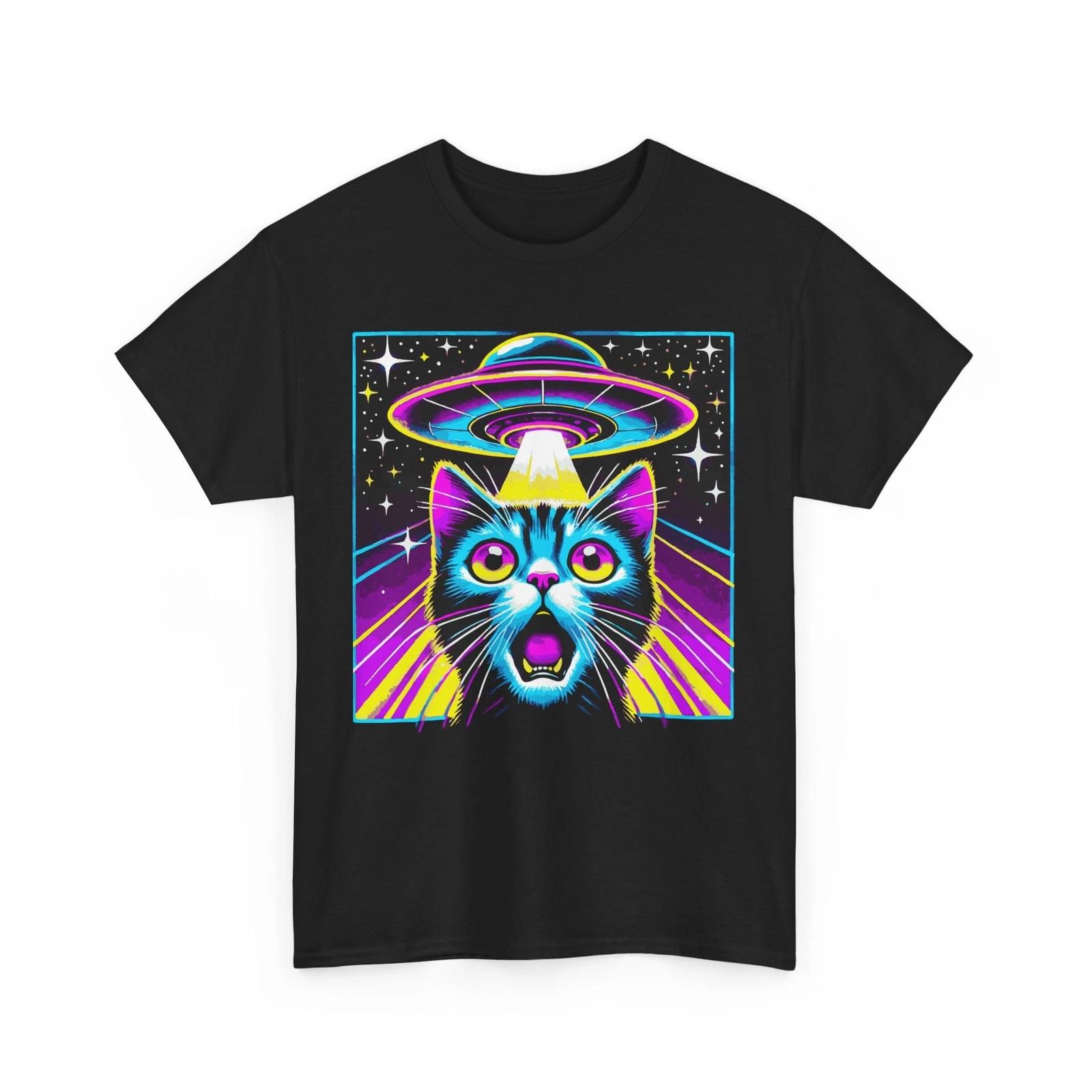 Alien Cat Abduction Shirt | Alien UFO Graphic Tee | Sci-Fi Space T-Shirt XL