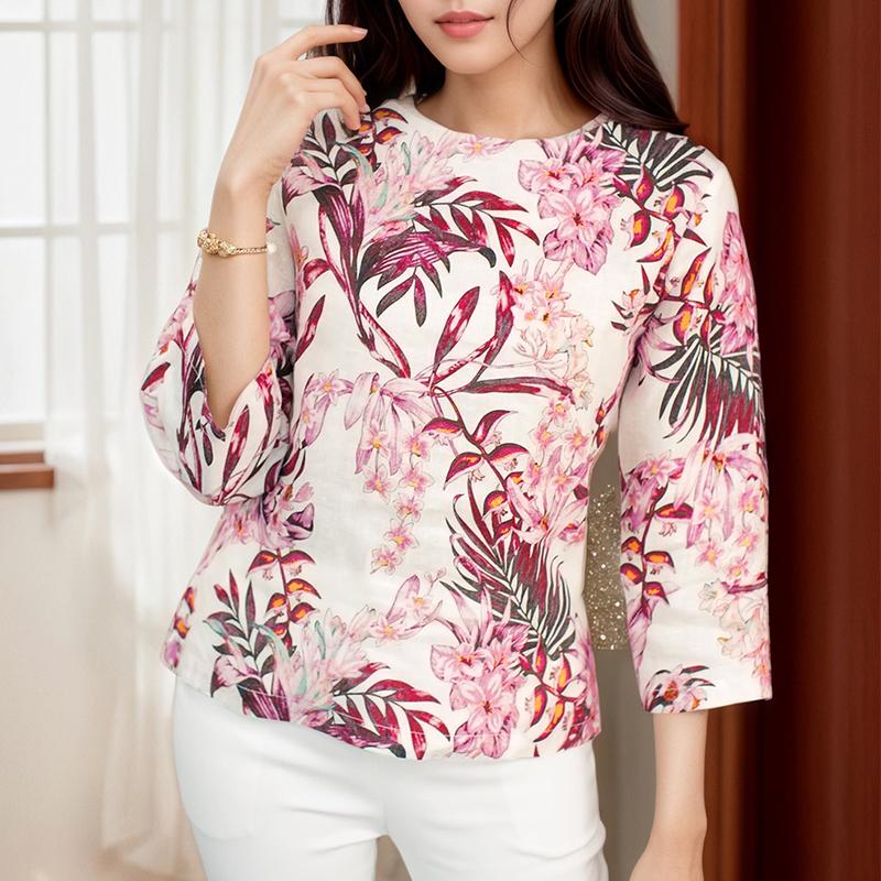 

ZANZEA Женская повседневная блузка с круглым вырезом и рукавом 3/4 с принтом 4XL фиолетовый