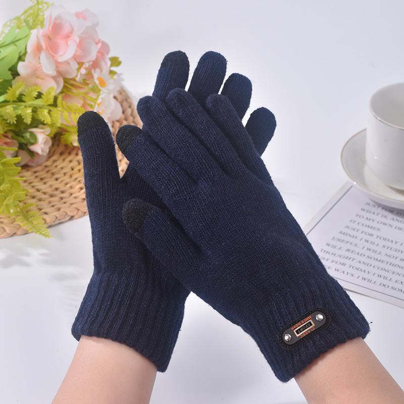 Wool cycling cycling cold-proof student gloves men's autumn and winter warm solid color velvet finger knitting