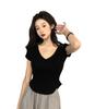 2024 Summer V-Neck Short-Sleeve Slim Fit Irregular Hem Top for Women
