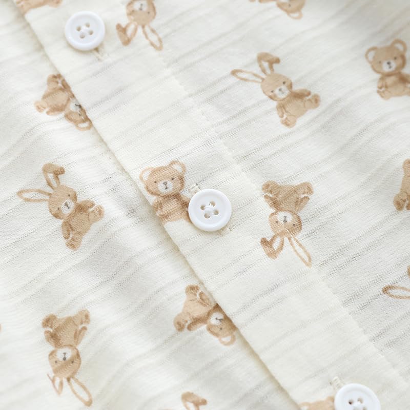 Baby Koi Baby Clothes Pajamas Long Sleeves Thin Cotton Belly Warmer Top and Bottom Set Front Opening Boys Clothes Mesh Pattern Gift Khaki Bear Pattern