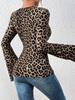 New Leopard Print Layered V-Neck Flared Sleeve Slim Fit Sexy Knit Top Women's Clothing