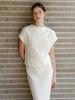 MOMET Powder Crinkle Tee Skirt Set Cream
