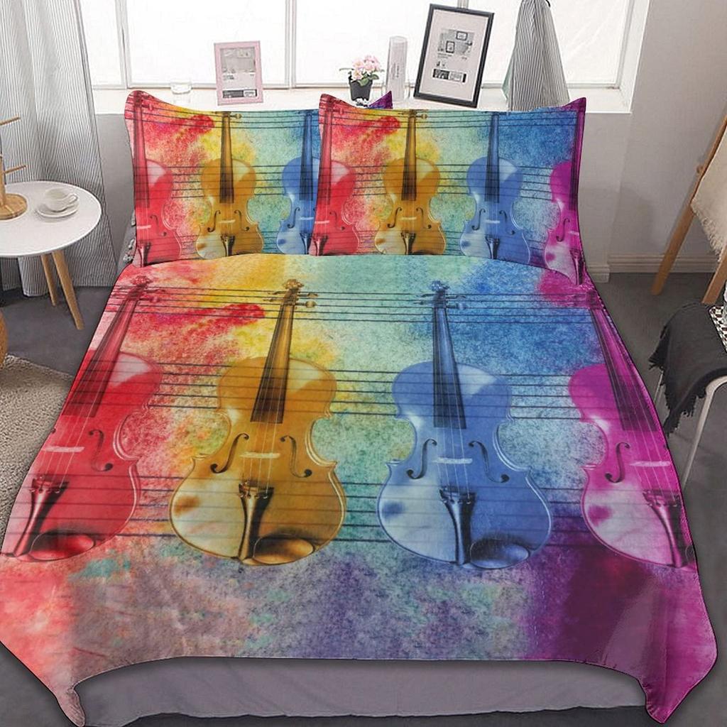 Violin King Queen Duvet Cover Flowers Roses Bedding Set Stringed Instruments Comforter Cover Fashion Music Polyester Quilt Cover