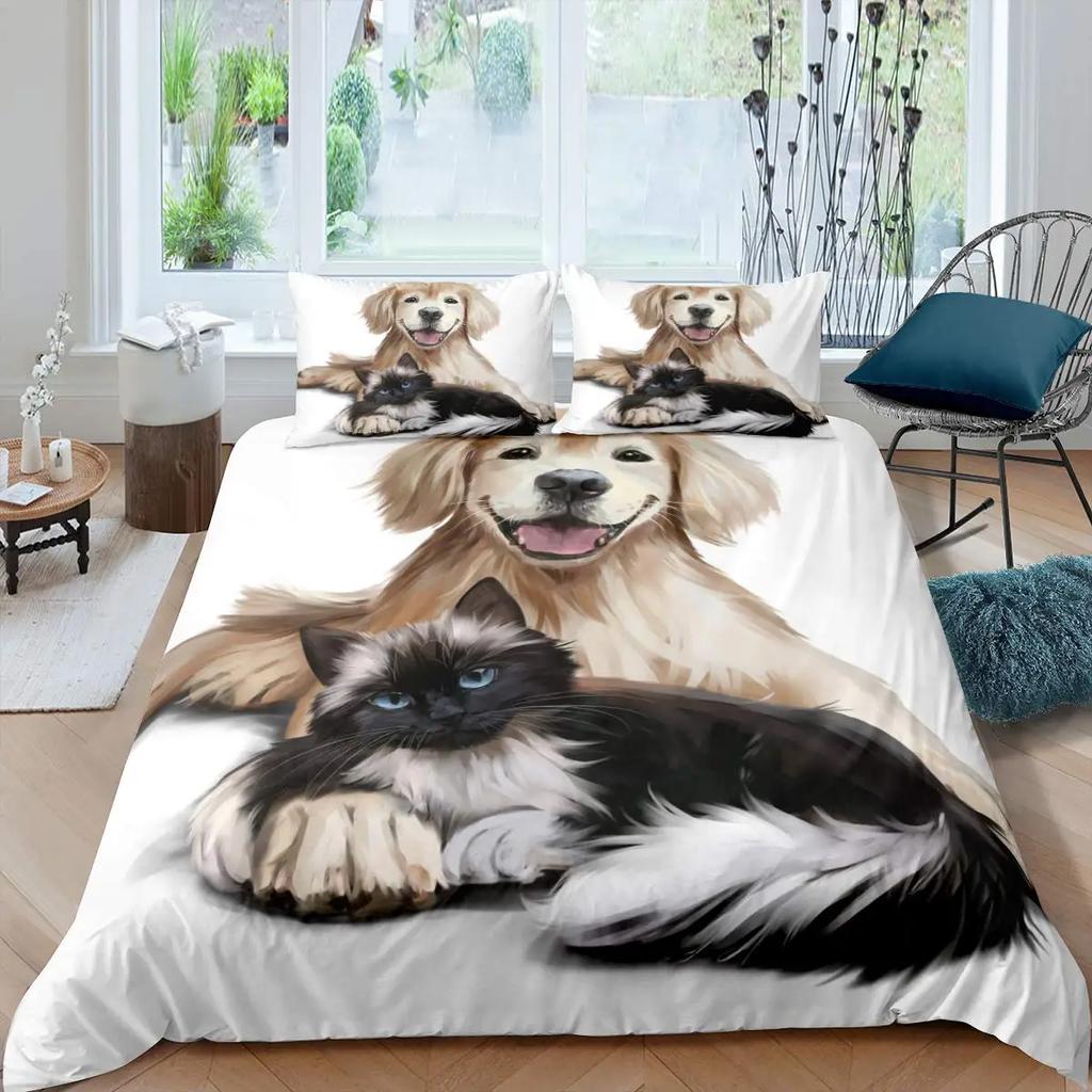 3D Digitaltrykk 2/3 stk Dyre Kattemønster Dynetrekk Putetrekk Dobbeltsengsett Trekk Dyne Mykt Mikrofiber Sengetøysett