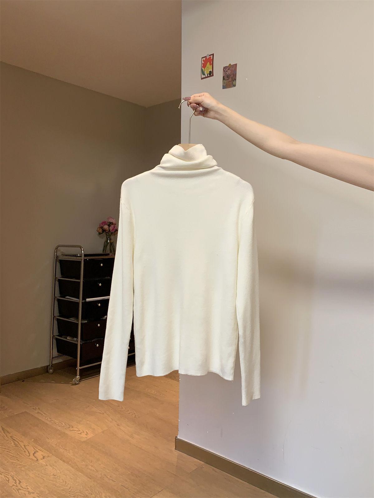 

Multi-colored turtleneck sweater soft waxy top women s spring basic thin inner heap neck knitted bottoming shirt XL белый