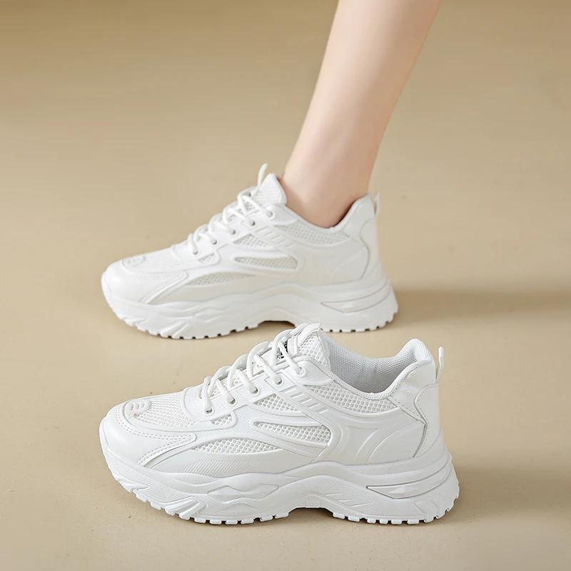 Fashion White Sneakers Women 2025 New Leather Chunky Sneakers Women's Sports Shoes Thick Tennis Vulcanized Shoes Basket Platform Shoes