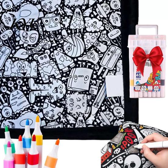 Waschbare Filzstifte für Stoffkunst DIY Maldecke mit 24 Stiften, Gestalte deine eigene Decke, 150 x 59" DIY Partygeschenke Kinder 45" Weich Gemütlich