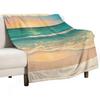 Golden Seafoam On the Beach Painting Throw Blanket Color Fast Cozy Throw Blanket