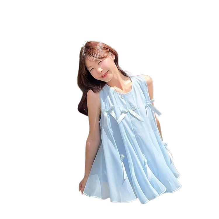 Cute Summer 2026 Fluffy Patchwork Bowknot Vest - Sleeveless Camisole for Women