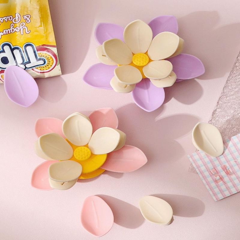 3D Purple Lotus Double Layer Magnetic Sealing Clips Fridge Magnet Food Snack Bag Holder Refrigerator Decor Kitchen Accessory