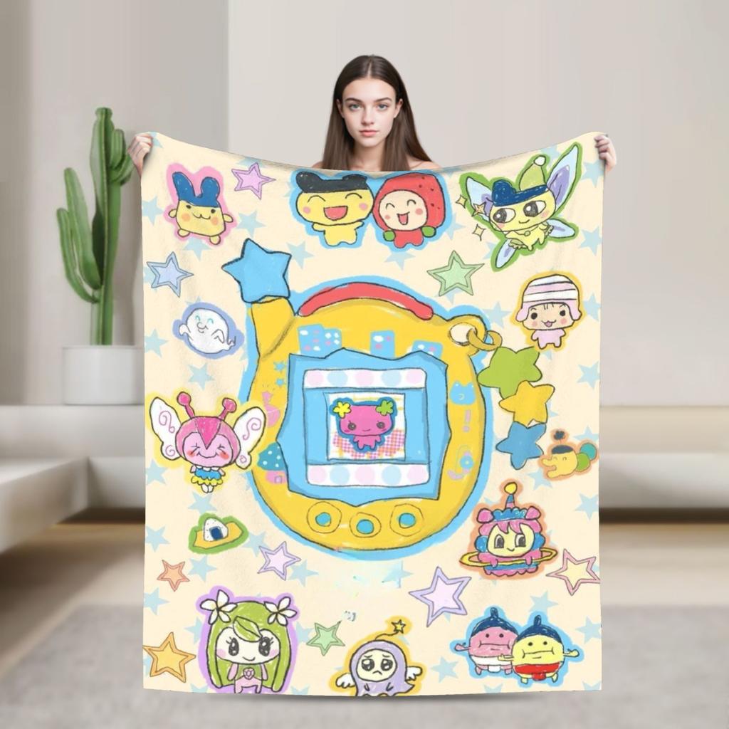 Japanese Cute Tamagotchis Blanket Flannel Funny Breathable Throw Blanket for Coverlet Autumn/Winter