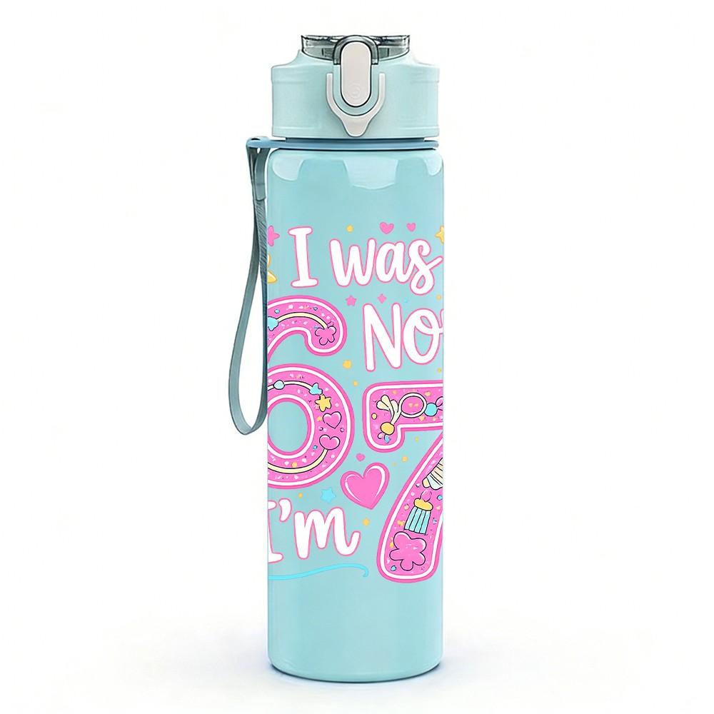 1PC Pink Glitter Number 67 Girly Art Print 750ml Color Plastic Sports Water Bottle Leakproof Flip Straw Lid Suitable for Sports Office Home Use