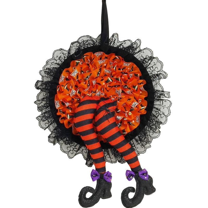 New Halloween Witch Hat Leg Door Wreath Halloween Wreath Door Hanging Decoration Happy Halloween Party Home Party Supplies Newest