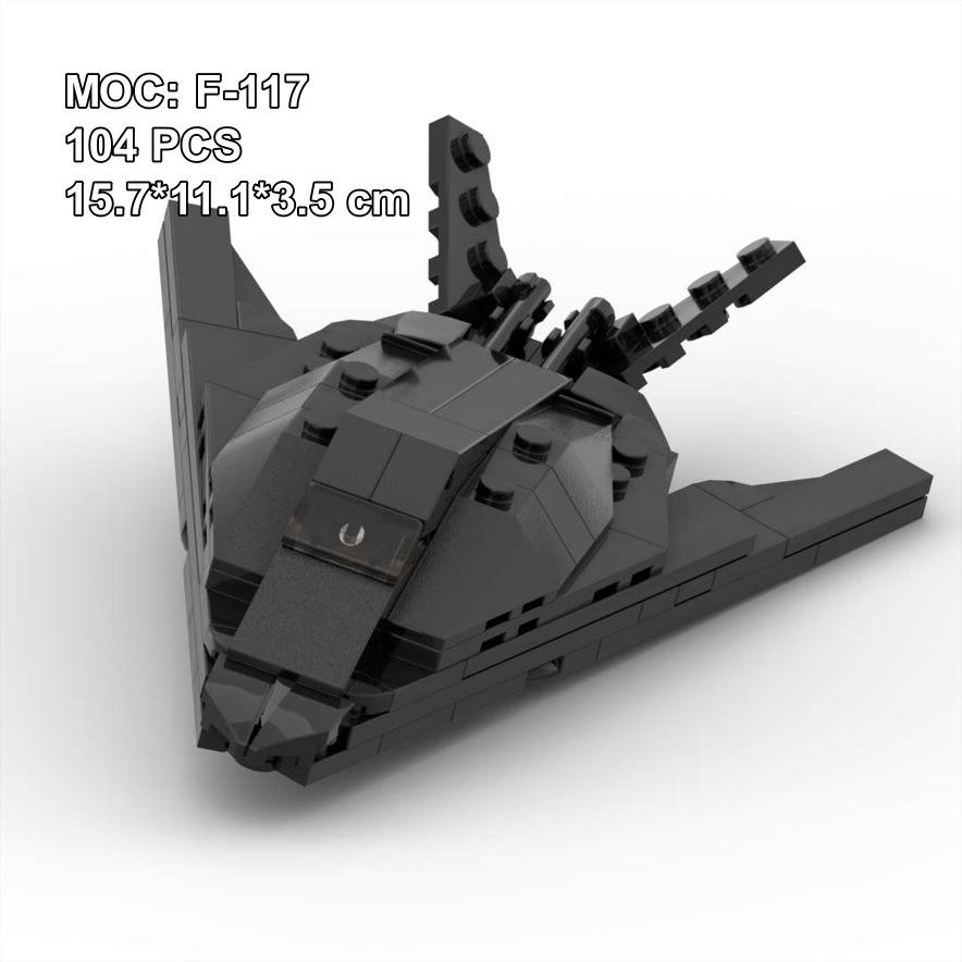 Klocki MOC Seria Wojskowa F-117 Nighthawk Samolot Myśliwski Stealth ze Stojakiem Model Samolotu Zabawka Montażowa dla Dzieci