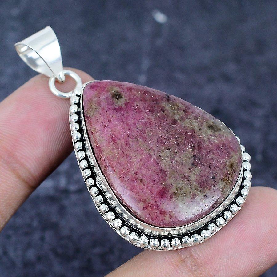 Rhodonite Gemstone 925 Sterling Silver Jewelry Pendant 2.17"