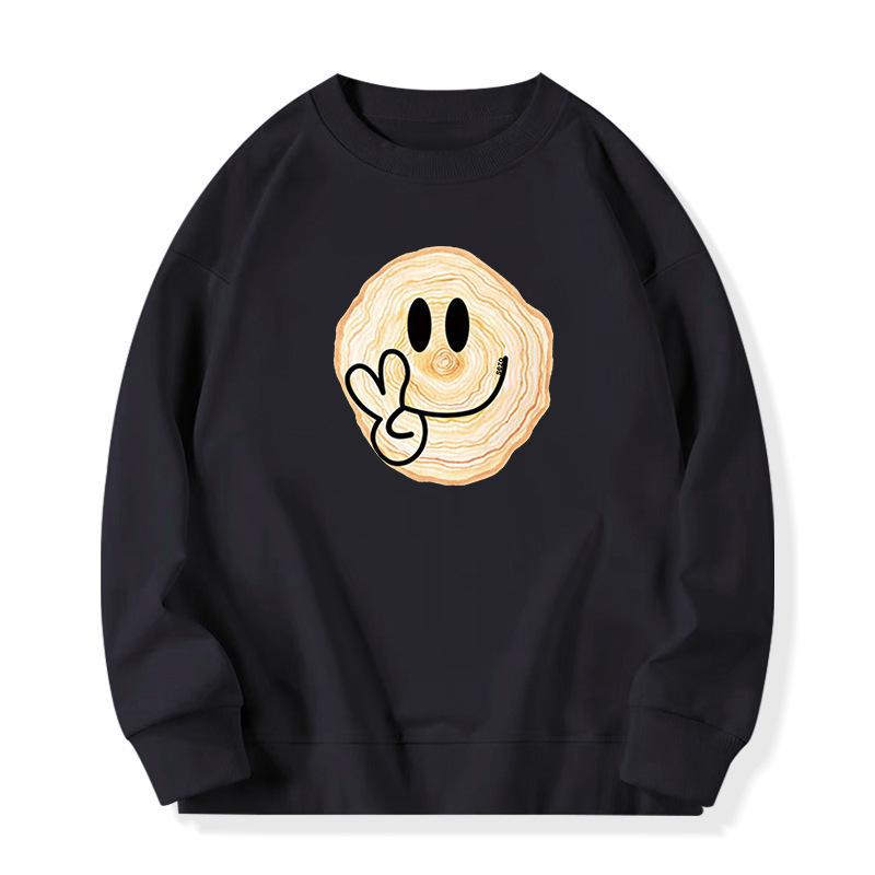 Ladies Smiling Face Printed Loose Sweatshirt Women's O-neck Long Sleeve Oversize Pullover Hoodie for Autumn Winter