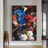 Nordic Posters Beautiful Macaw Parrot In Flowers Canvas Painting Colorful Birds Wall Art Prints Room Wall Decorative Painting