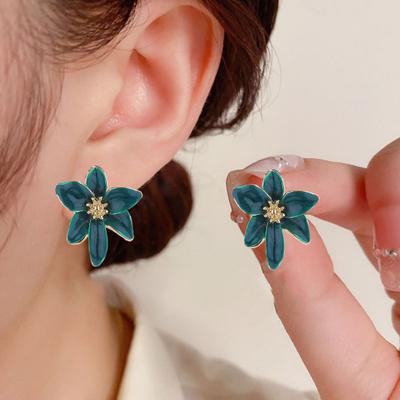 1 Par Pendientes de Tuerca Estilo Retro Esmalte Colorido Forma de Flor Pendientes de Tuerca Brillantes Personalizados Joyería Regalo