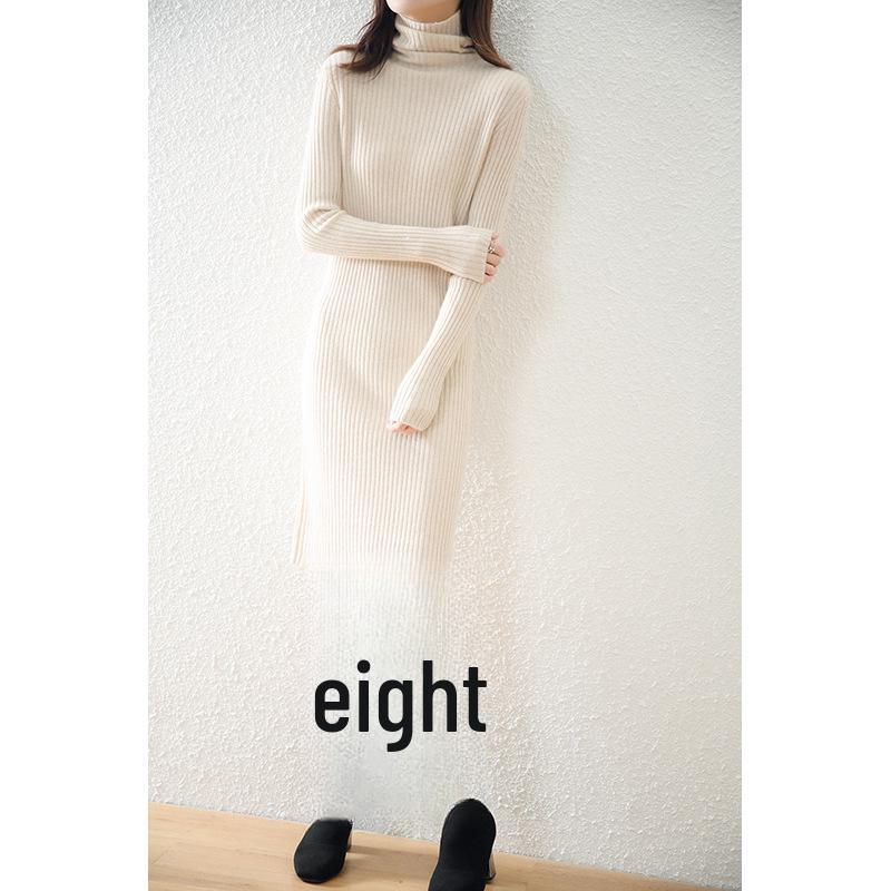 2022 Autumn/Winter Wool Slim Fit Striped A-Line Dress with Pile Collar for Women, Medium Length