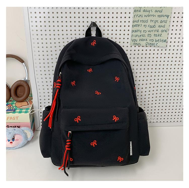 Schoolbag Girl Simple Versatile Backpack College Student Middle School Student Cute Embroidered Bow Backpack Travel Backpack
