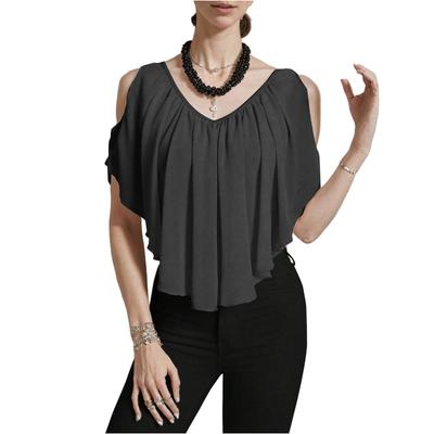 Women's Casual V-neck Off-shoulder Solid Color T-shirt