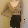 Fall 2023 Sexy Backless Long-Sleeve Women's U-Neck Solid Color Top
