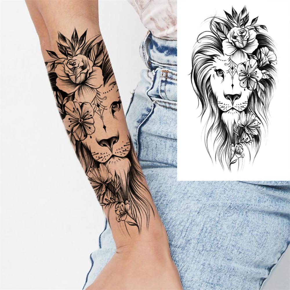 Death Skull Flower Temporary Tattoo For Women Girls Snake Bird Peony Tattoo Sticker Black Fake Blossom Sexy Tatoo Transfer Adult