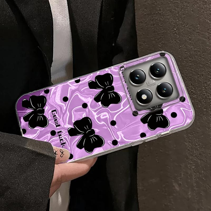Cute Love Heart Bow Girls Water Texture Phone Case For Xiaomi 14T 13T Pro 14Tpro 11 Lite 5G NE Silicone Shockproof Fundas Cover