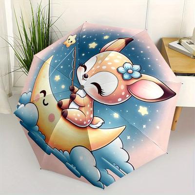 1pc Little Sika Deer & Moon Automatic Opening and Closing Umbrella - Lightweight 3-Fold Design, Suitable for Fans, Travel, Daily Use - Official Produc