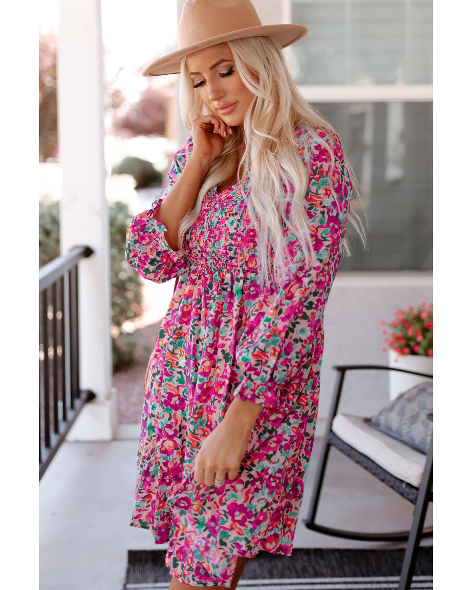 

Azura Exchange Puffy Sleeve Floral Dress M фіолетовий