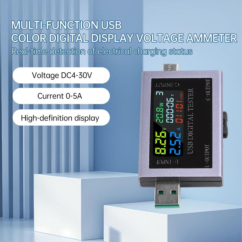 Voltage Meters Current Voltage Capacity Battery Tester USB/Type-C Volt Current Detector Charger Capacity Tester Meter DC 4-50V
