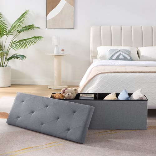 VECELO Storage Stool, Ottoman, Storage Bench, Storage Box, 110cm Wide X 38cm Deep X 38cm High, 100kg Weight Capacity, Multifunctional, Foldable, Step