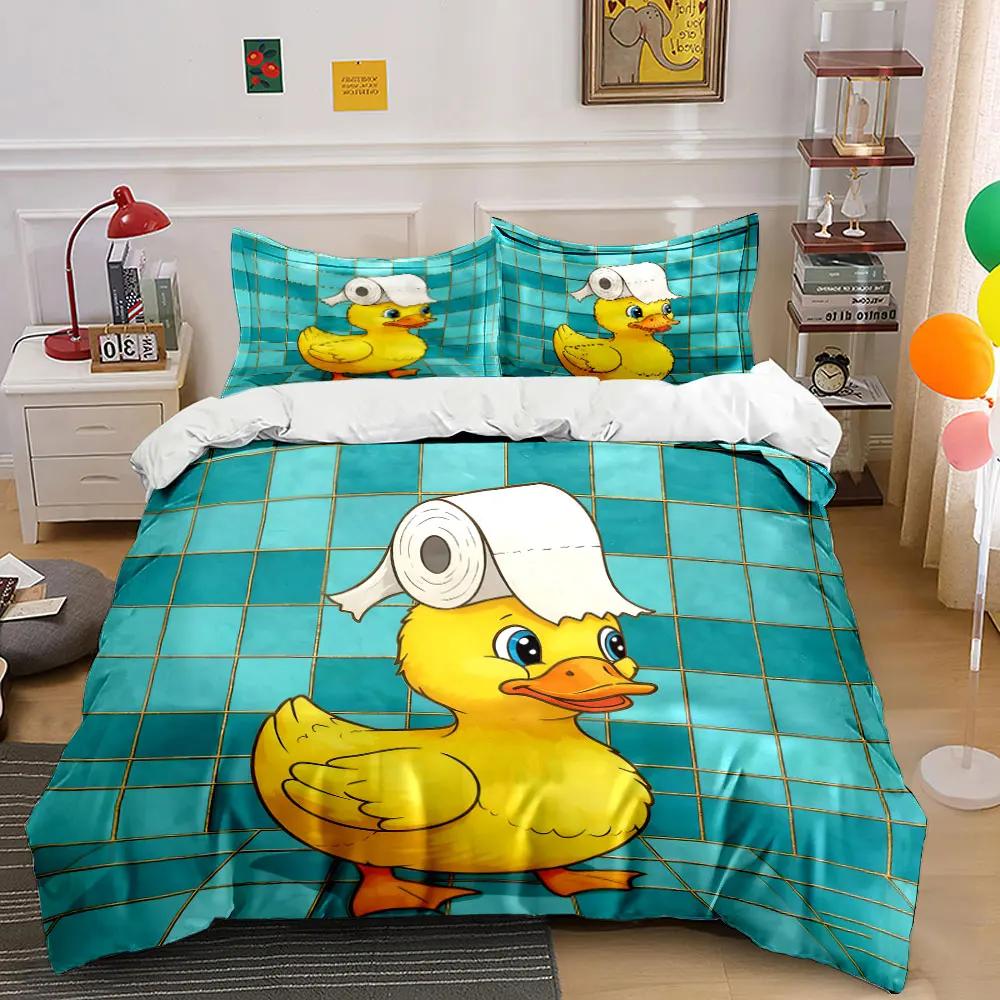 Eend Badkamer Decoratieset Zachte Comfortabele Dekbedovertrek Beddengoed Set Inbegrepen 1*Dekbedovertrek & 2*Kussenslopen cadeau