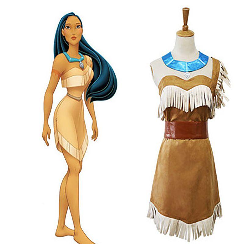 Costume d'Indienne Pocahontas de Princesse pour Filles Robe d'Halloween pour Femmes avec Accessoires