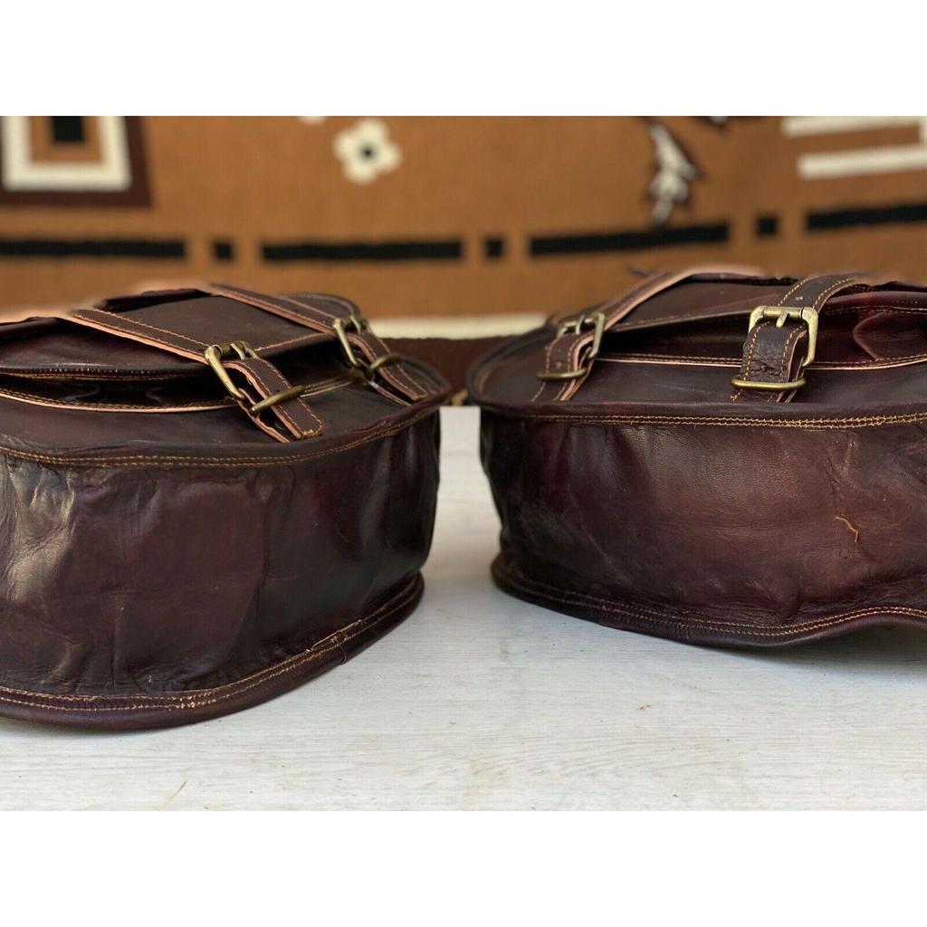 13 Zoll großes Leder-Motorrad, 1 Paar Satteltaschen, Gepäcktaschen(Dunkelbraun)