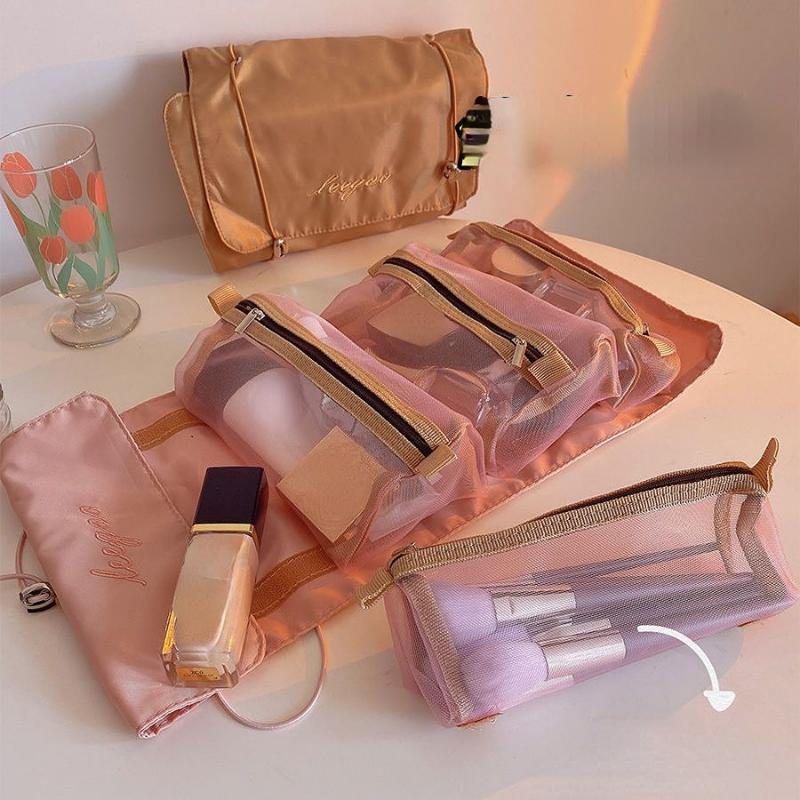 Tragbare einfarbige Kosmetiktasche mit großer Kapazität, Reise-Kulturbeutel, Aufbewahrungstasche für Make-up und Augenbrauenstifte